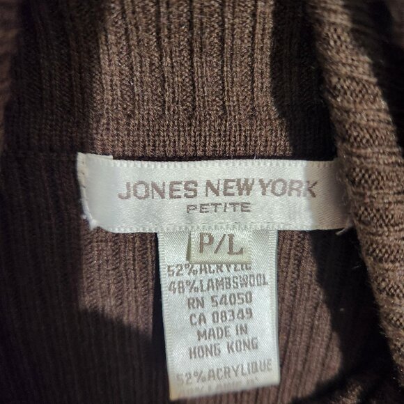 Vintage Jones New York Sweater Womens Petite Large Chocolate Brown Turtleneck - Picture 2 of 8